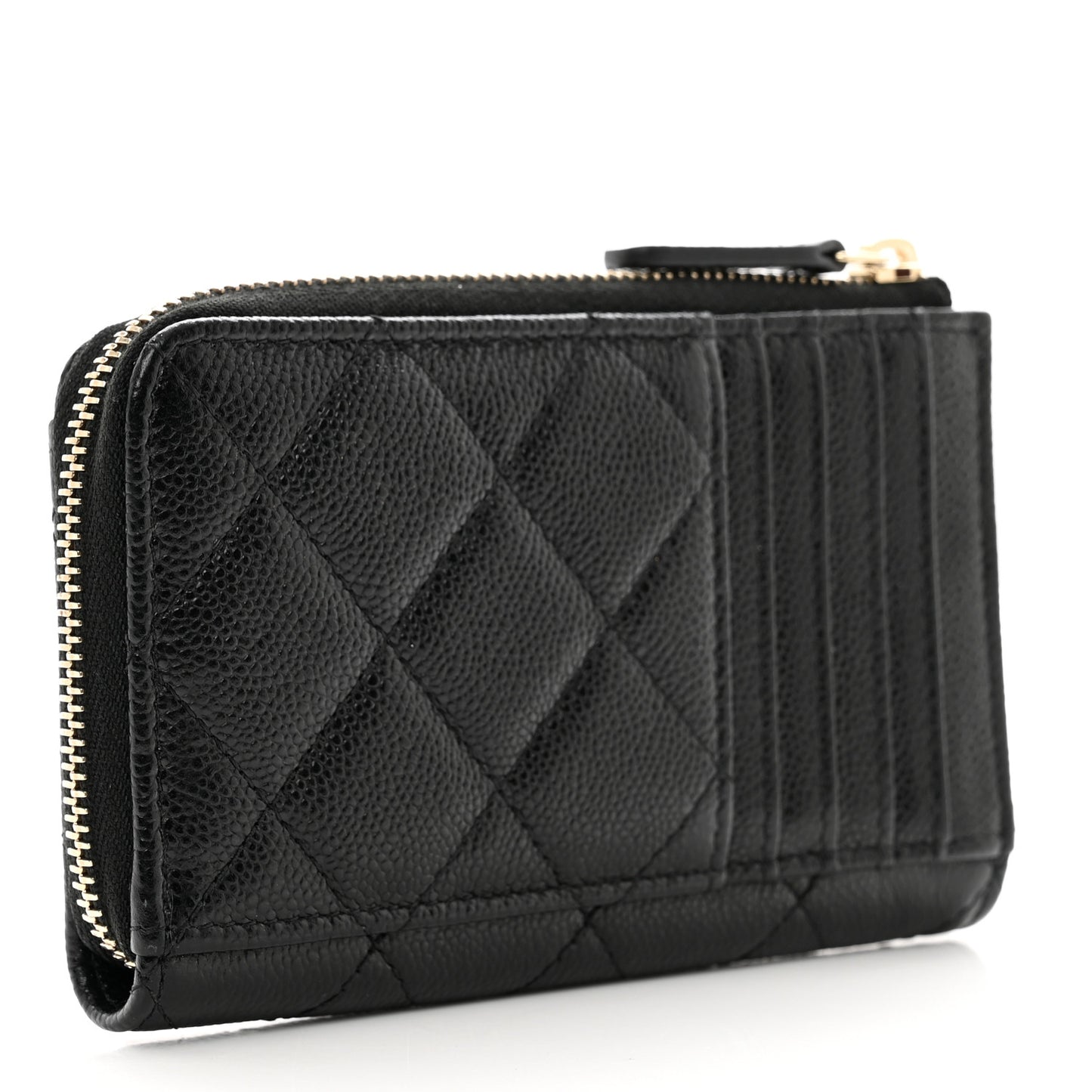 Caviar Quilted CC Zip Around Card Holder Black