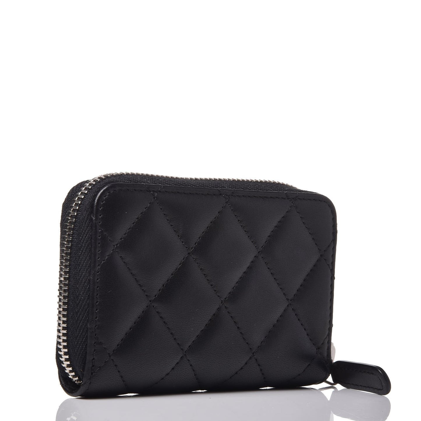 Lambskin Quilted Zip Around Coin Purse Wallet Black