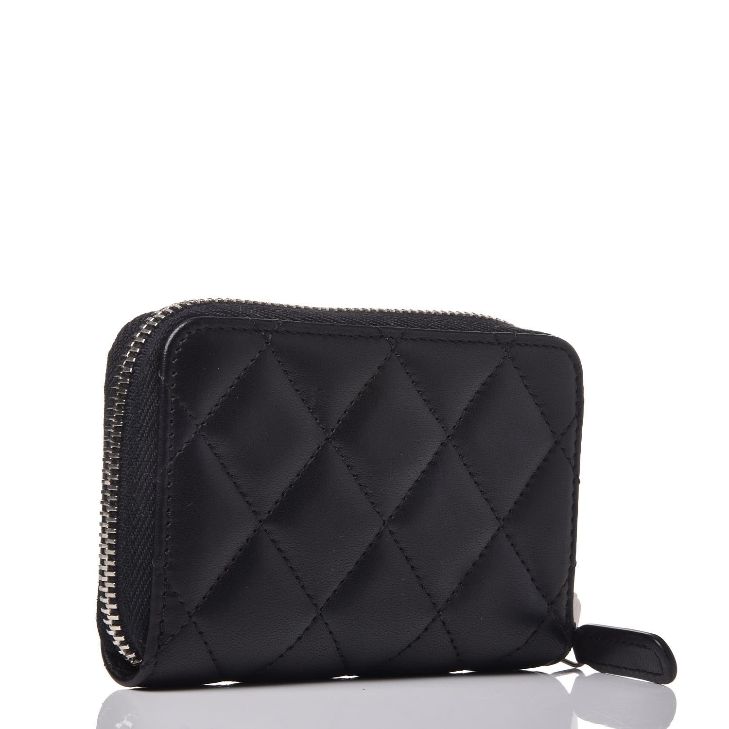 Chanel Lambskin Quilted Zip Around Coin Purse Wallet Black 3 of 8