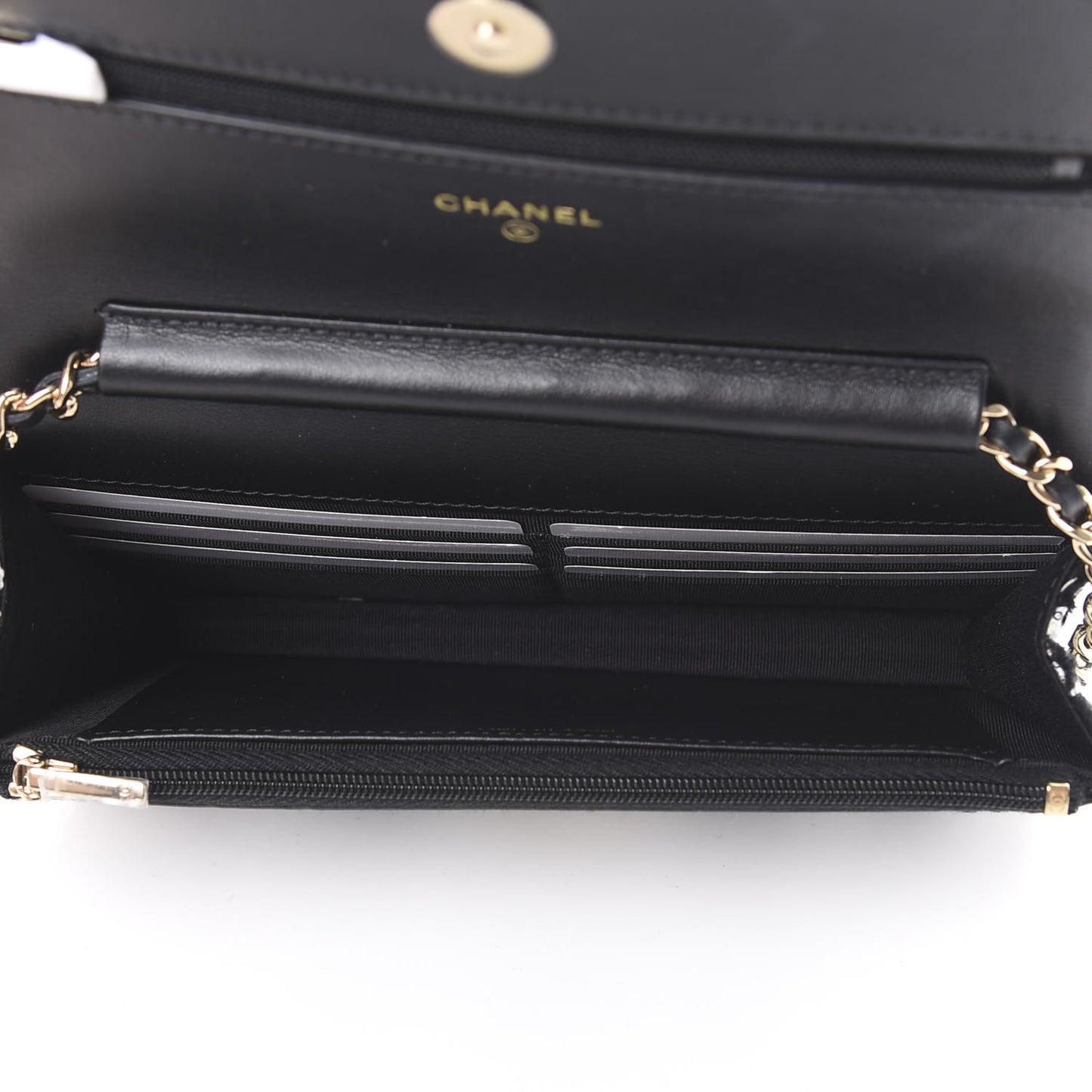 Tweed Quilted Wallet On Chain WOC Black Ecru White