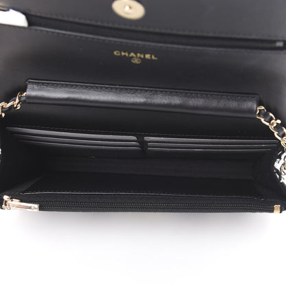 Chanel Tweed Quilted Wallet On Chain WOC Black Ecru White 4 of 12