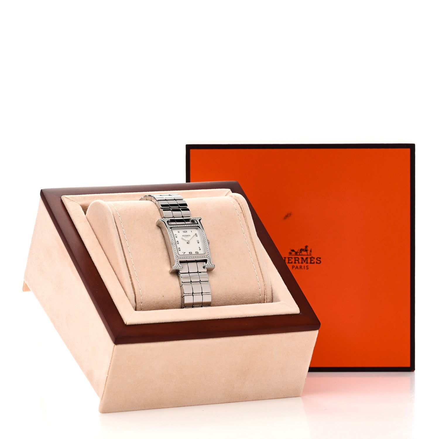 Hermes Stainless Steel Diamond Bezel Mother of Pearl 21mm Heure H Hour Quartz Watch 5 of 5