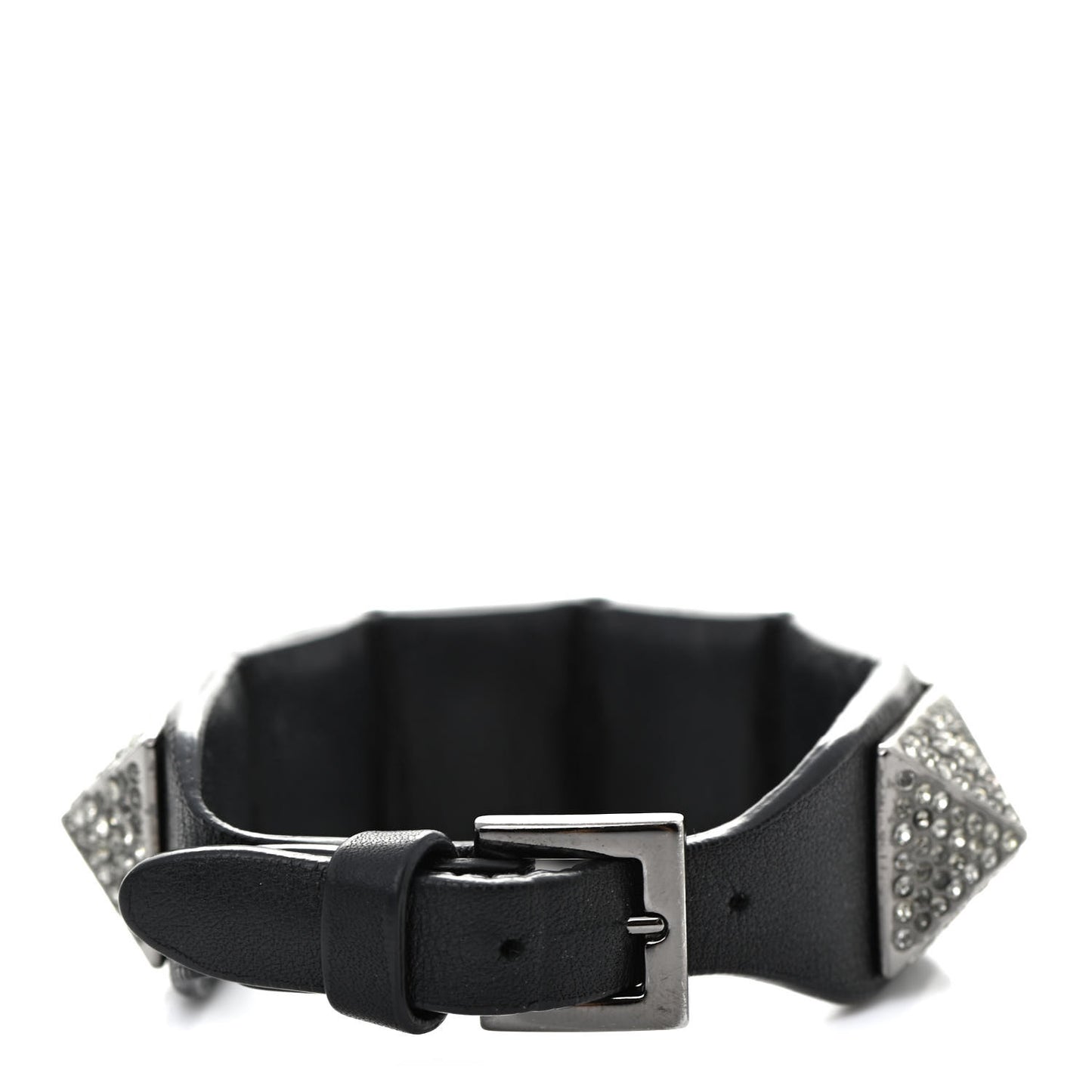Calfskin Crystal Macro Rockstud Bracelet Black