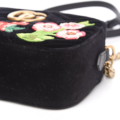 Gucci Velvet Matelasse Deer Embroidered Small GG Marmont Chain Shoulder Bag Black 9 of 9