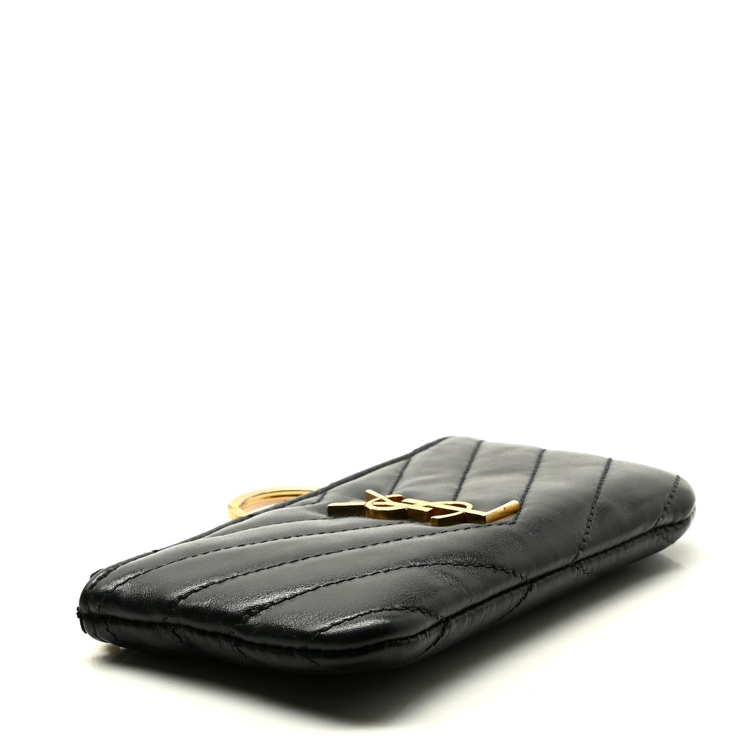 Calfskin Matelasse Monogram Key Pouch Black