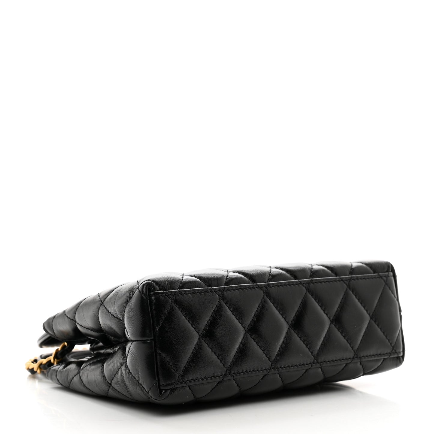 Shiny Aged Calfskin Quilted Nano Kelly Shopper Black