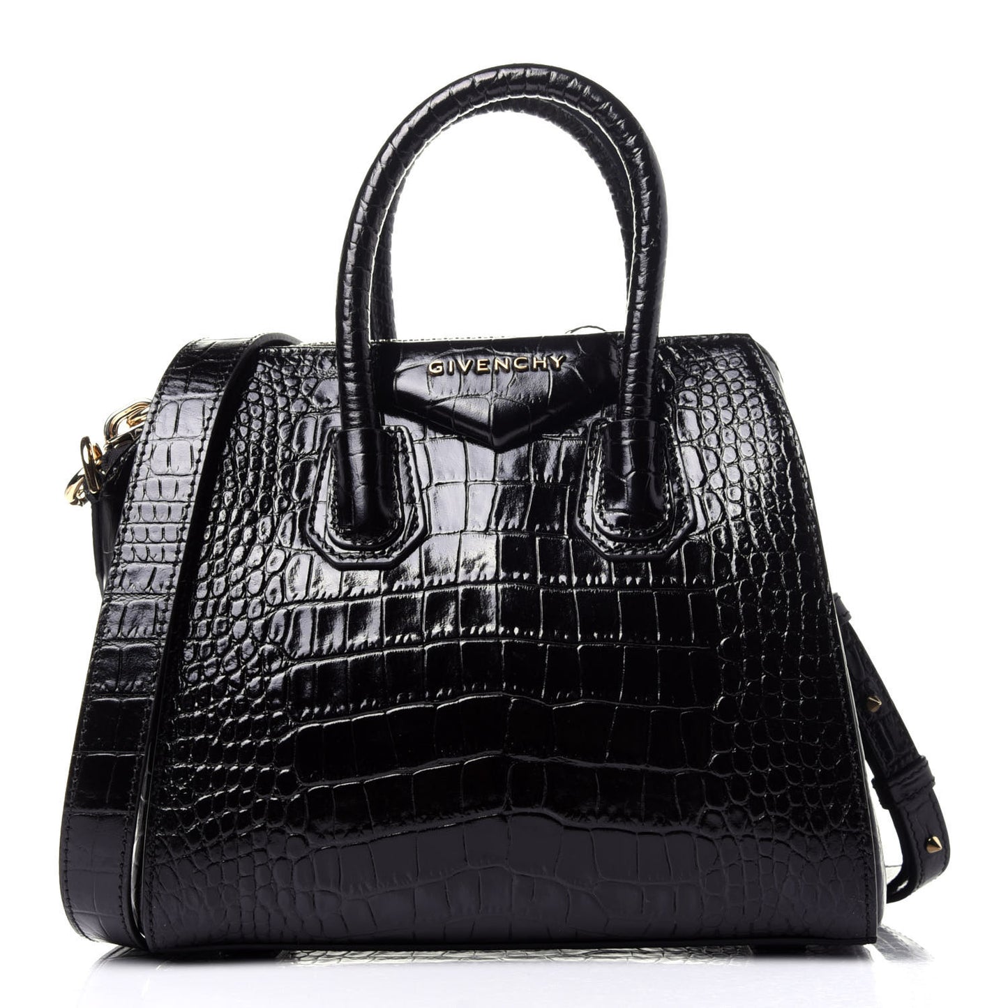 Calfskin Crocodile Embossed Mini Antigona Black