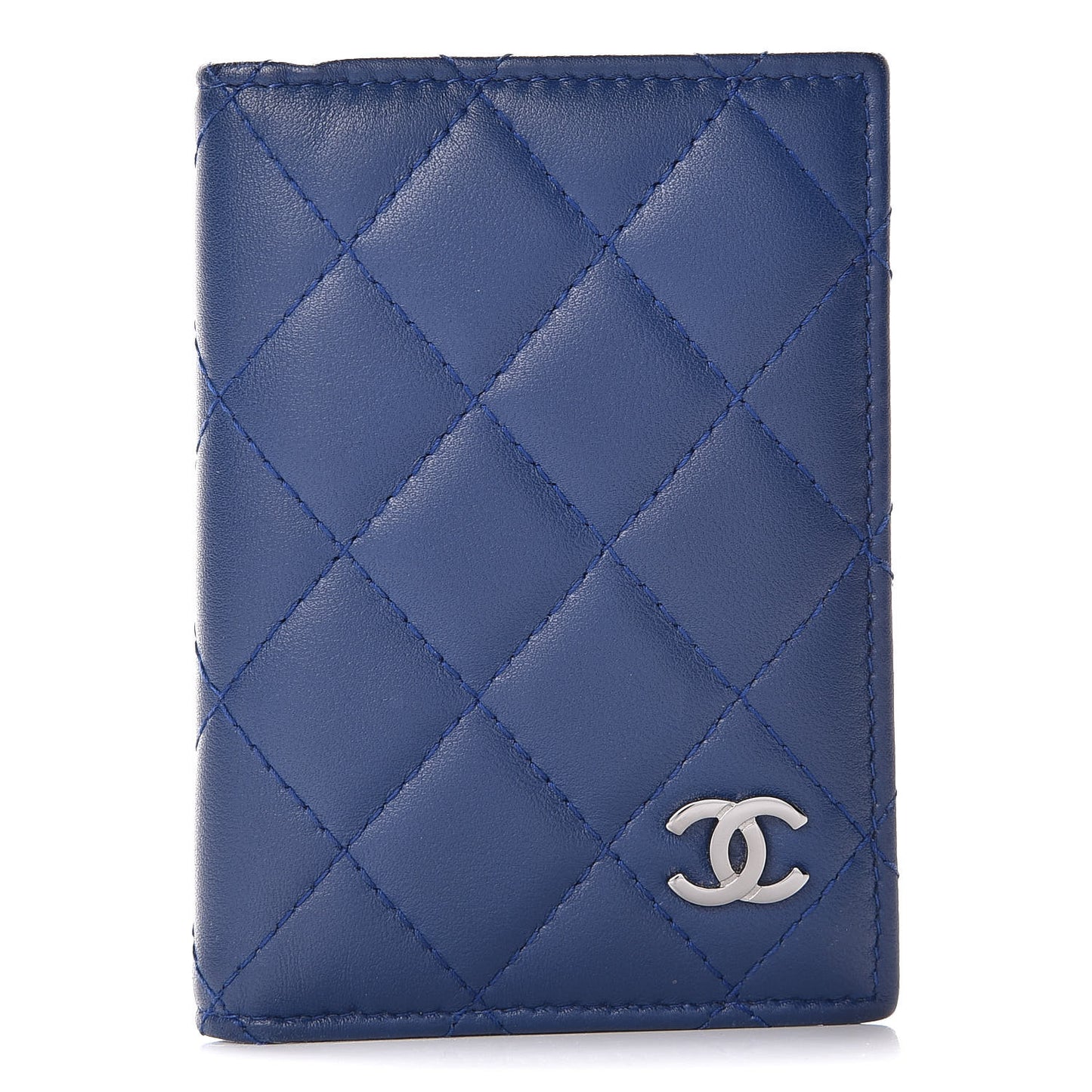 Lambskin Quilted Card Holder Wallet Blue