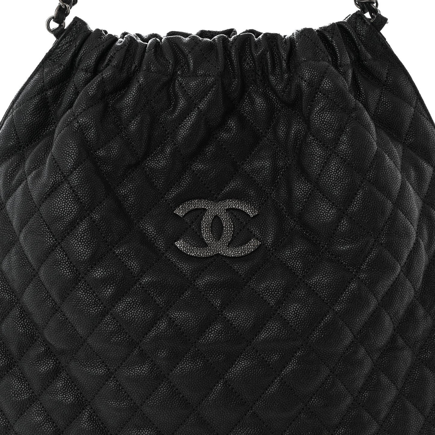 Distressed Glazed Caviar Quilted Large Elastic Tote Black