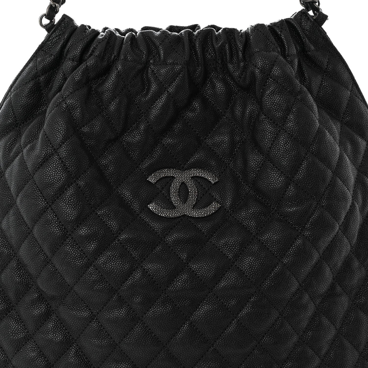 Chanel Distressed Glazed Caviar Quilted Large Elastic Tote Black 8 of 10