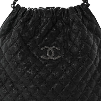 Chanel Distressed Glazed Caviar Quilted Large Elastic Tote Black 8 of 10