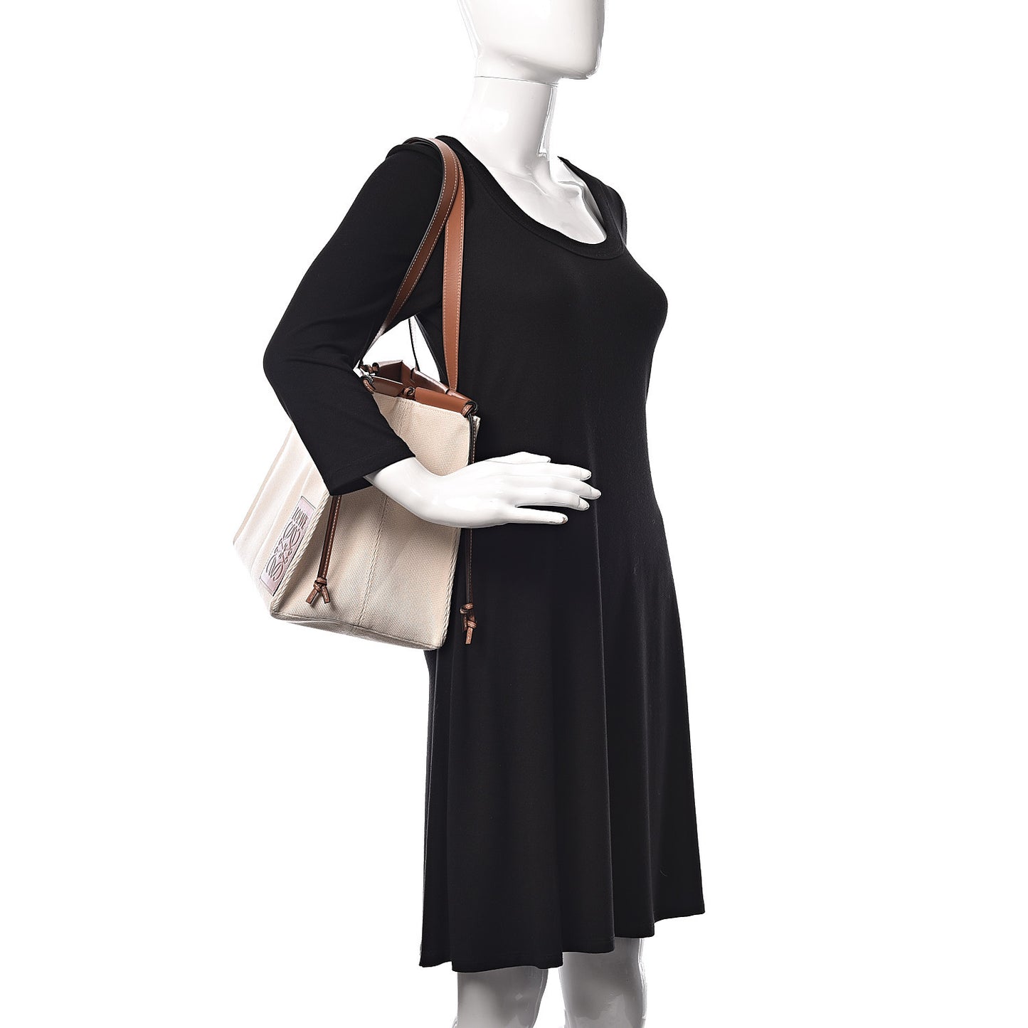 Canvas Calfskin Cushion Tote Beige