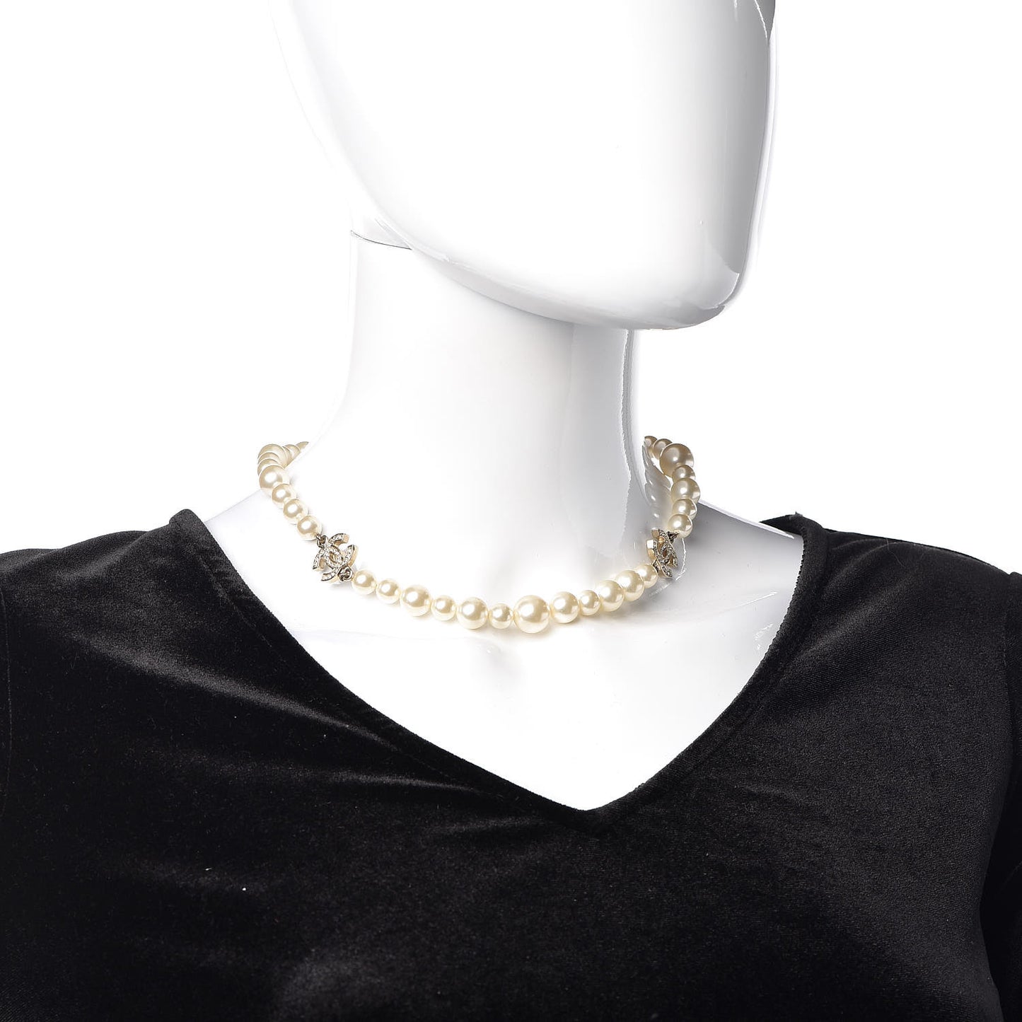 Crystal Pearl CC Short Necklace Gold