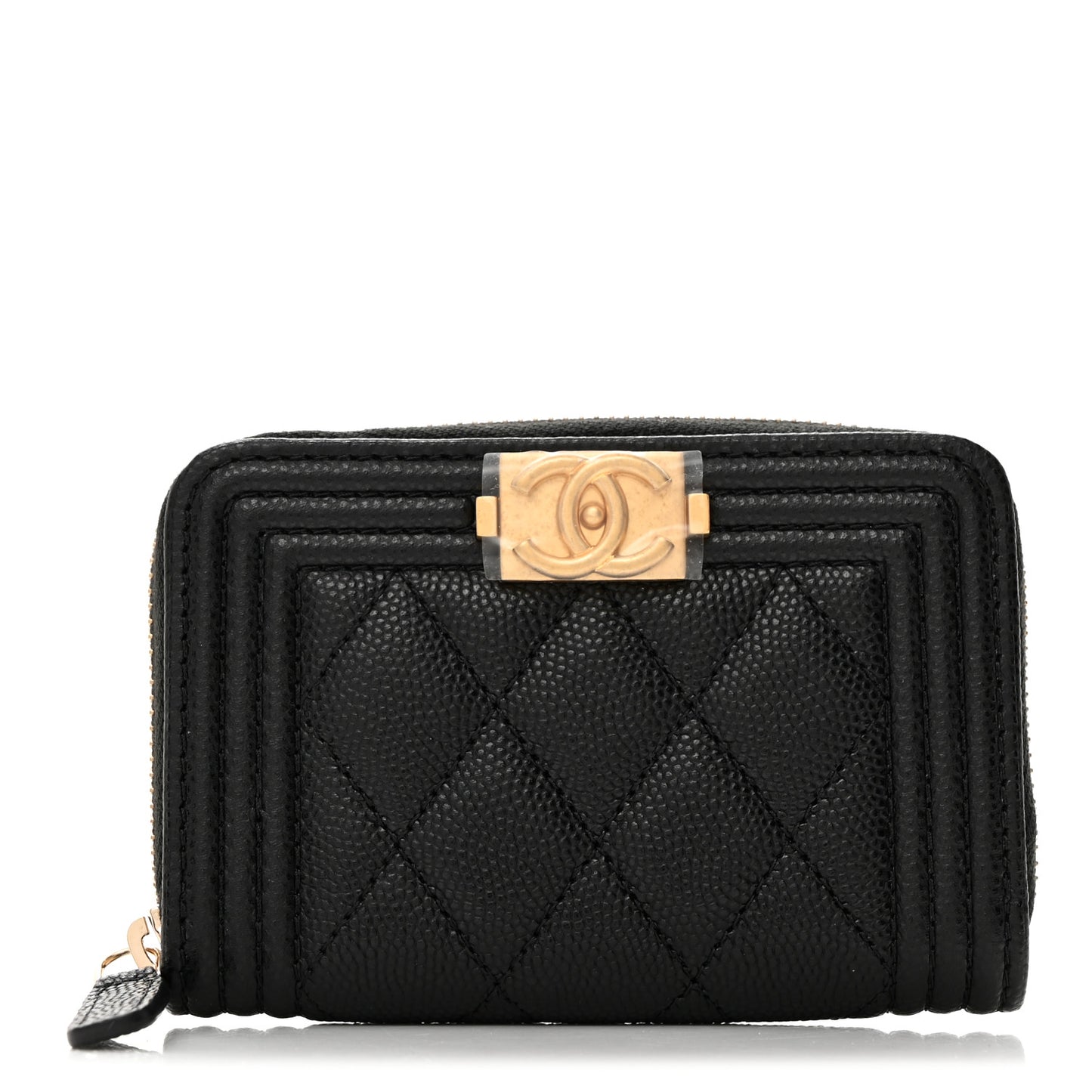 Caviar Quilted Boy Zip Around Coin Purse Wallet Black