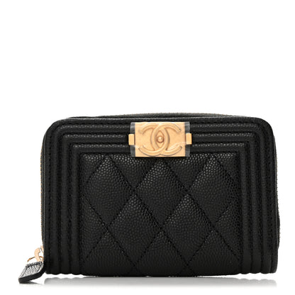 Chanel Caviar Quilted Boy Zip Around Coin Purse Wallet Black 1 of 8