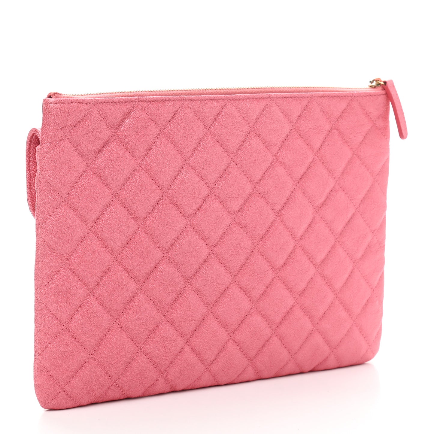 Iridescent Caviar Quilted Large Flap Cosmetic Case Pink