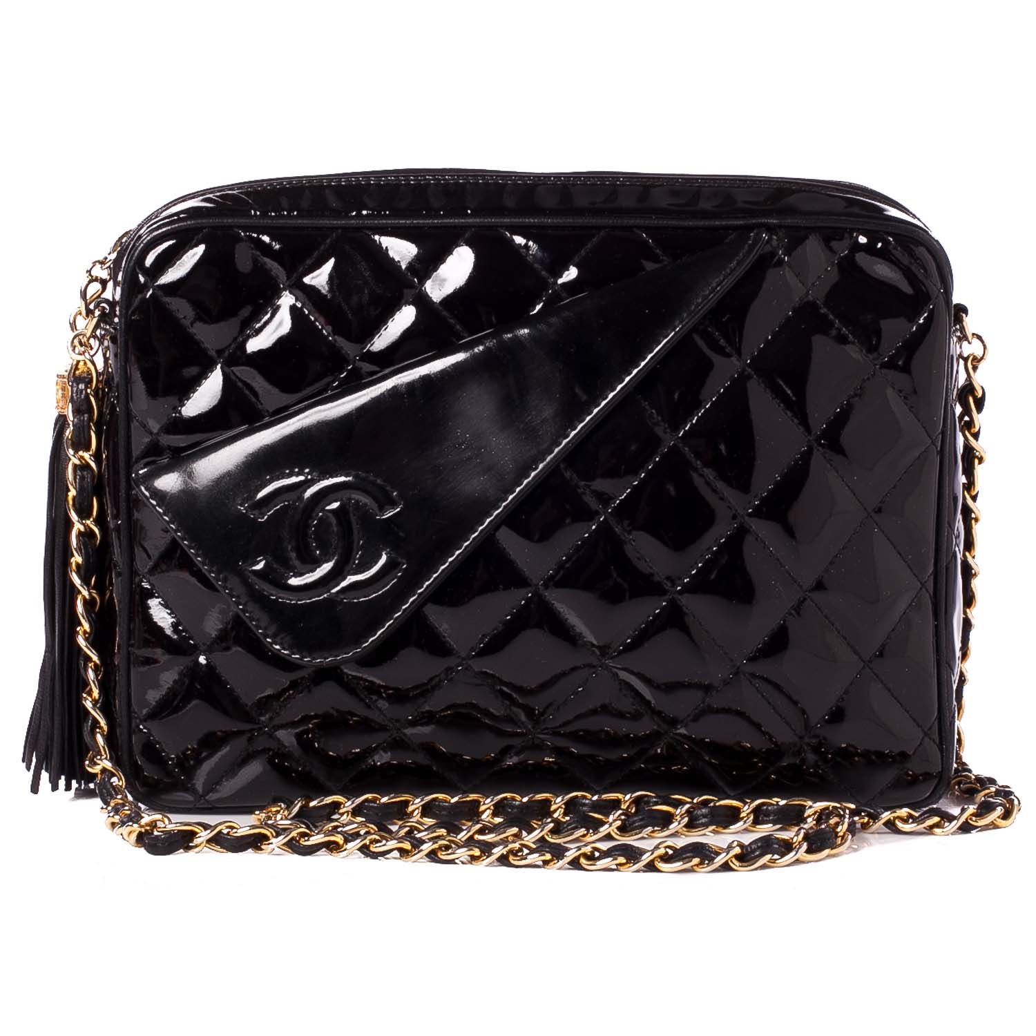 Chanel Patent Quilted Tassel Camera Case Black 1 of 8