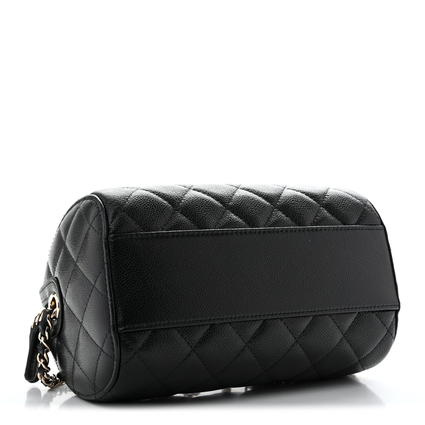 Caviar Quilted Barrel Clutch With Chain  Black