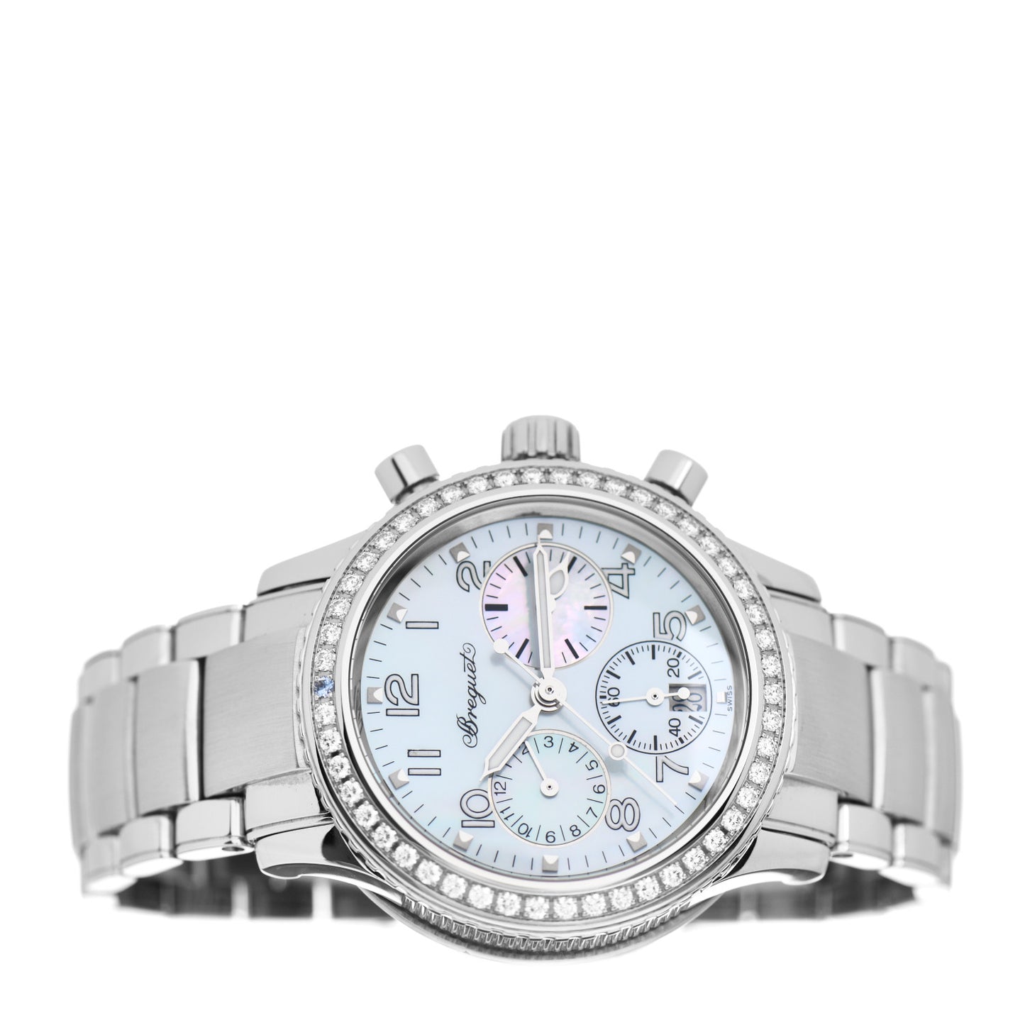Stainless Steel Diamond Bezel Sapphire Blue Mother of Pearl 33mm Type XX Transatlantique Automatic Watch 4821ST/59/S76