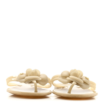 Chanel Jelly Camellia Thong Sandals 37 Beige 3 of 10