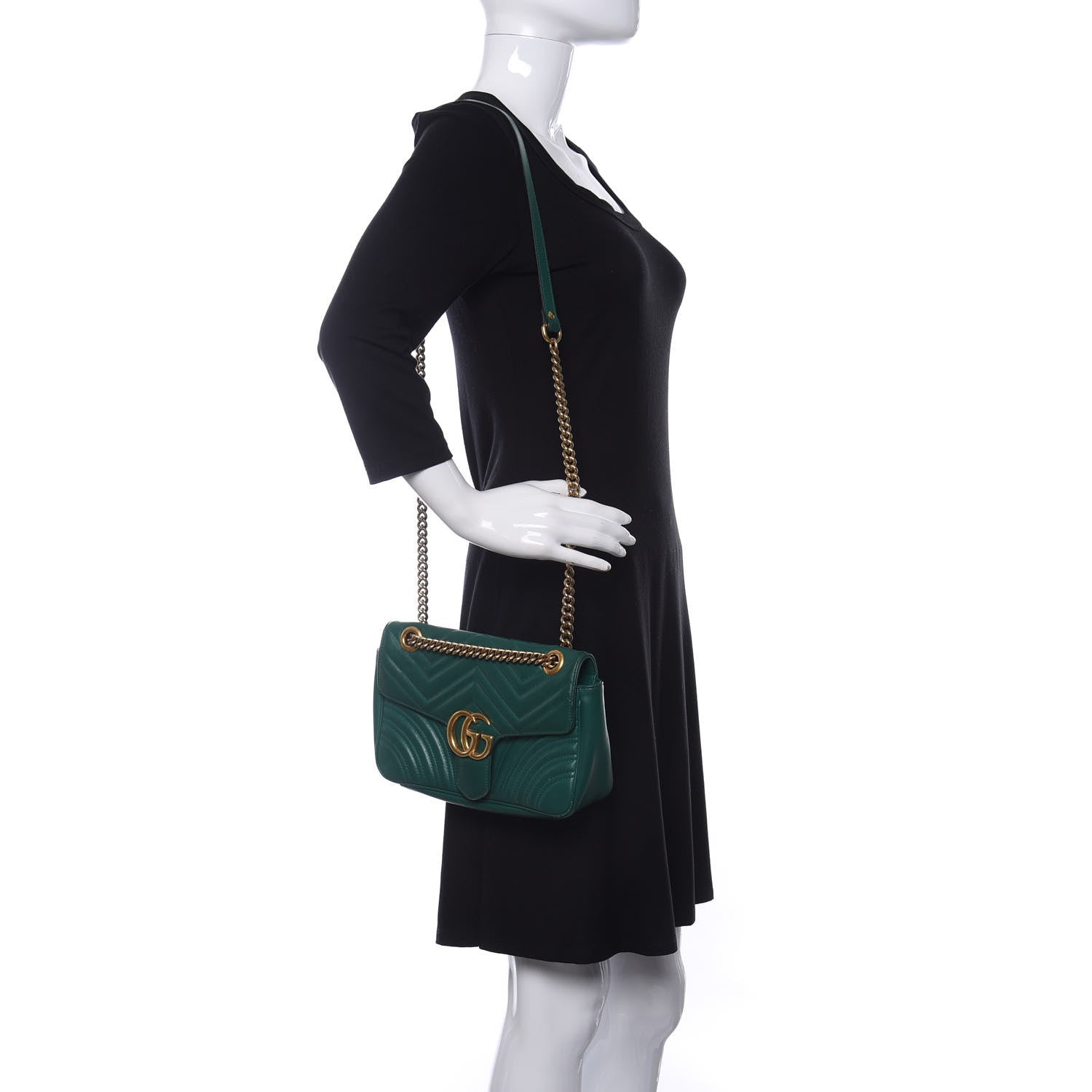 Gucci Calfskin Matelasse Small GG Marmont Shoulder Bag Emerald Green 2 of 9