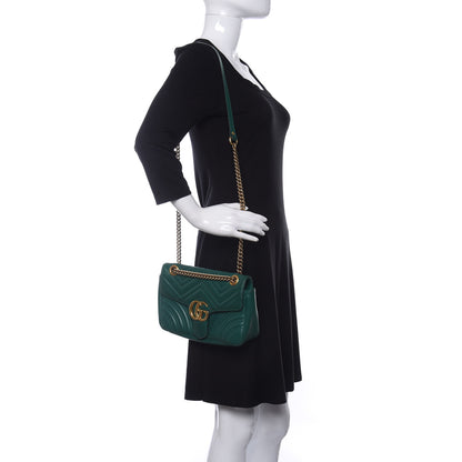 Gucci Calfskin Matelasse Small GG Marmont Shoulder Bag Emerald Green 2 of 9