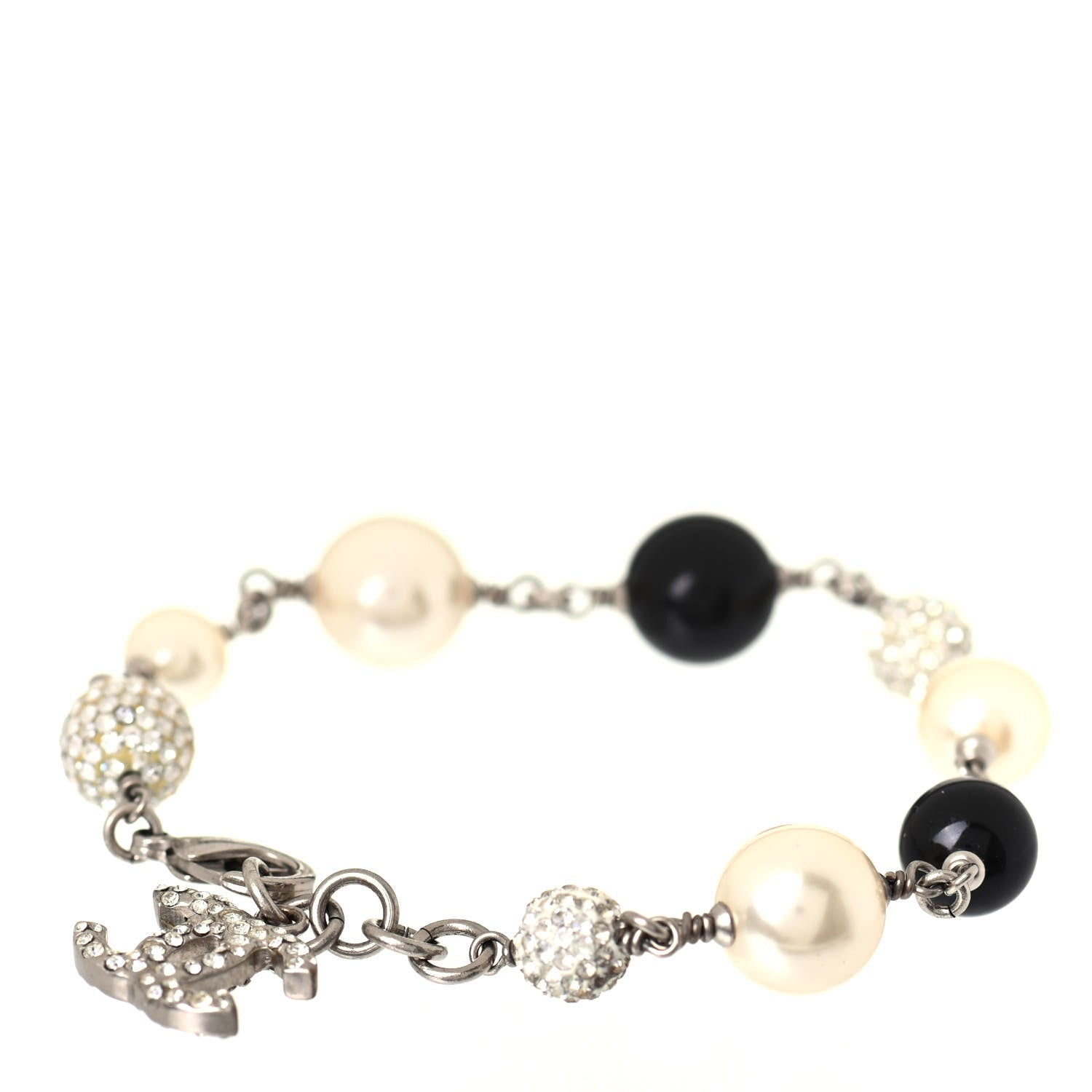 Chanel Enamel Pearl Beaded CC Bracelet Black Silver 1 of 3
