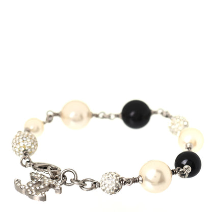 Chanel Enamel Pearl Beaded CC Bracelet Black Silver 1 of 3
