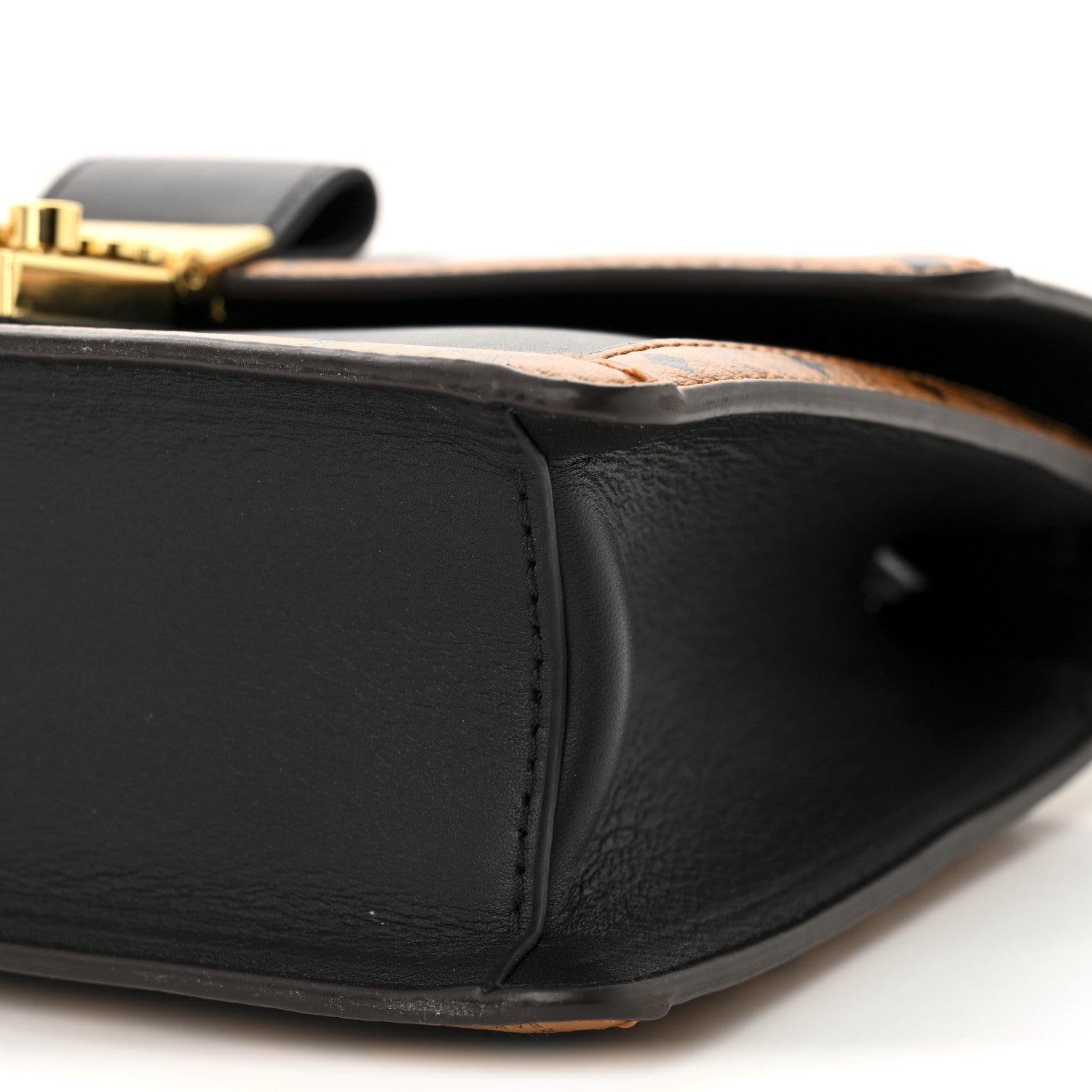 MCM Calfskin Visetos Monogram Studded Tracy Crossbody Bag Black Cognac 10 of 10