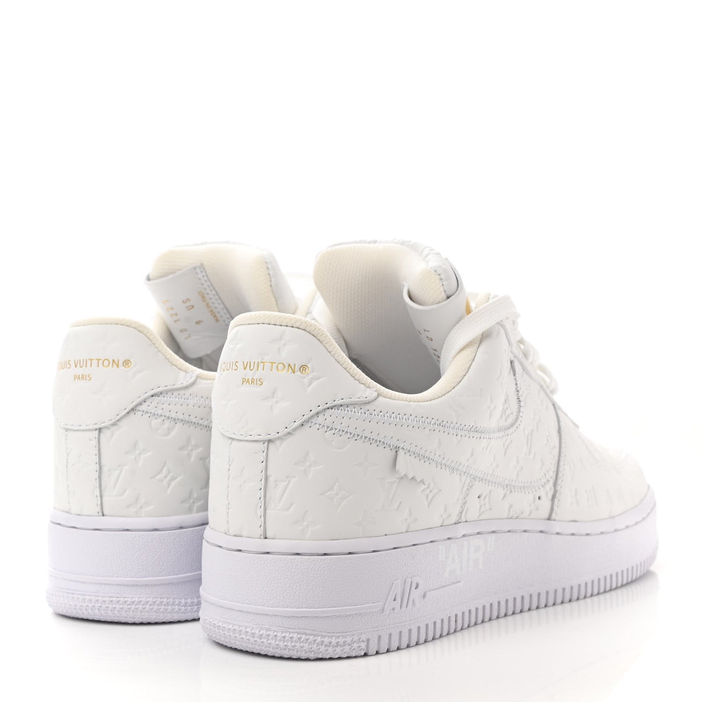 X NIKE AIR FORCE 1 Calfskin Monogram Mens Low Top Sneakers 9 White