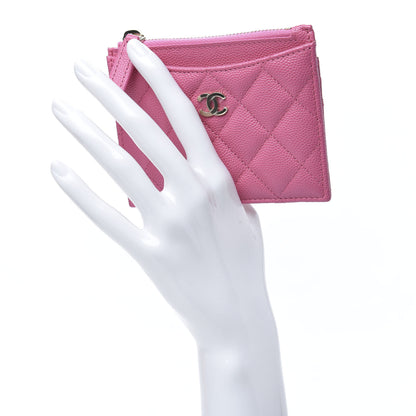 Chanel Caviar Quilted CC Zip Card Holder Pink 2 of 8