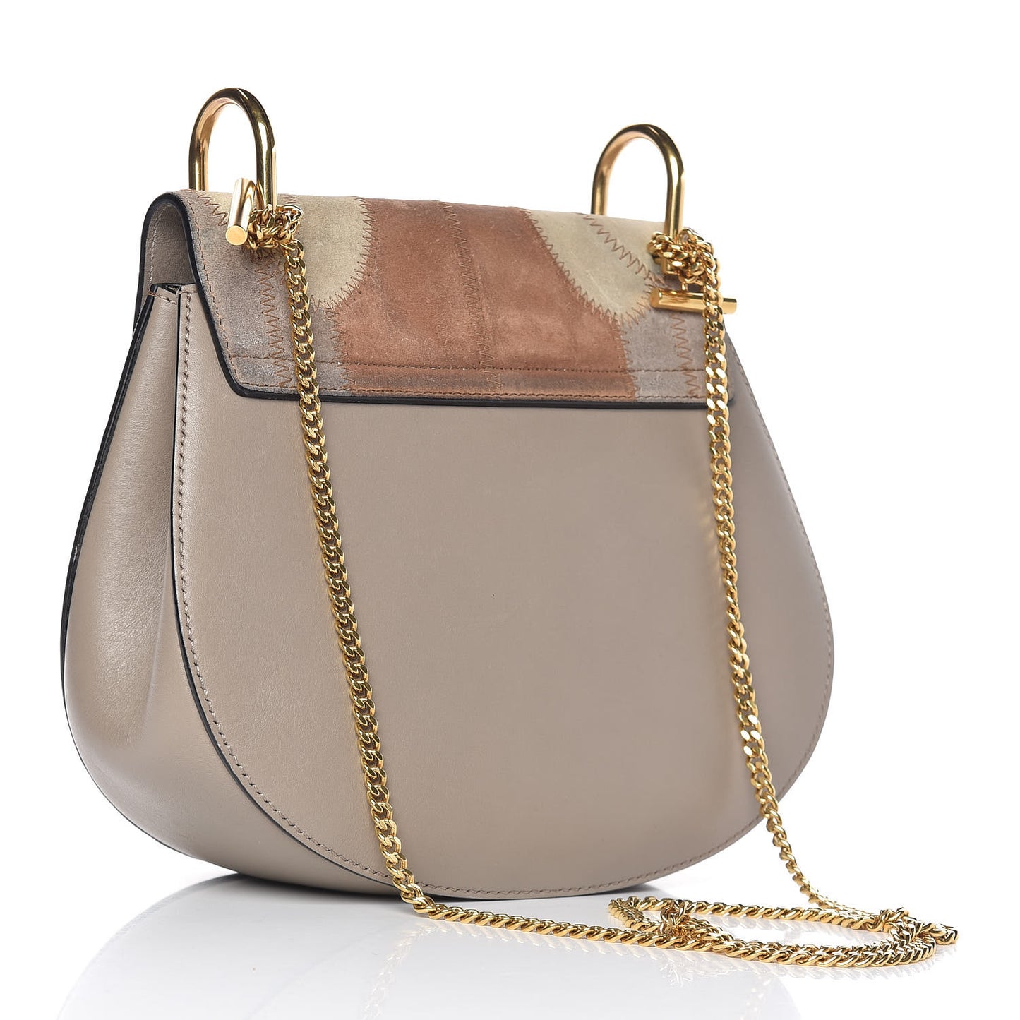Suede Calfskin Patchwork Drew Shoulder Bag Motty Grey