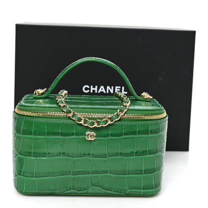 Chanel Calfskin Crocodile Embossed Exoticoco Small Top Handle Vanity Case With Chain Emerald 11 of 11