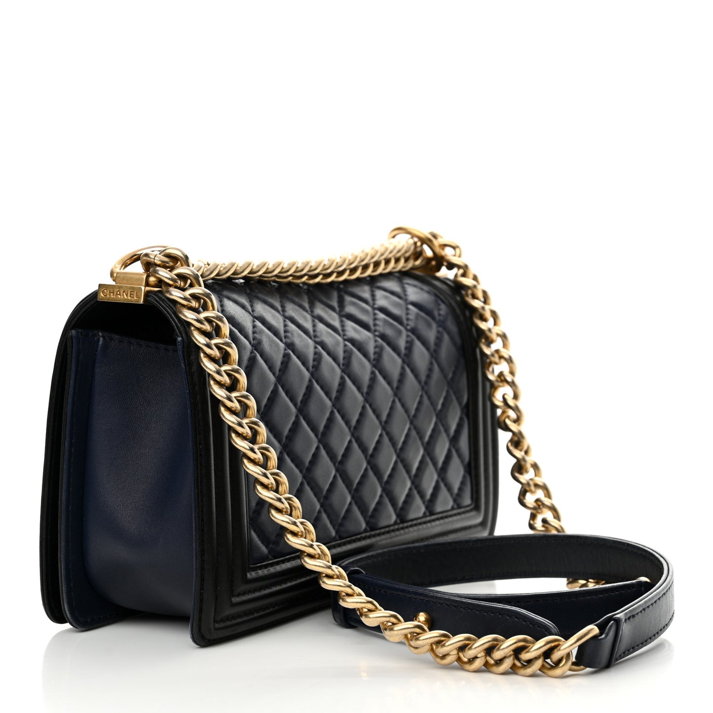 Lambskin Quilted Bi-Color Medium Boy Flap Black Navy