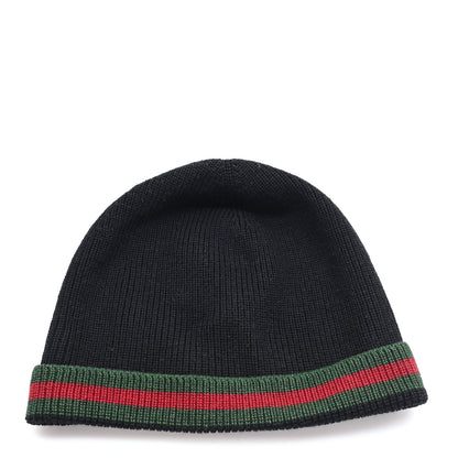 Gucci Wool Silk Web Beanie Hat Black 1 of 5