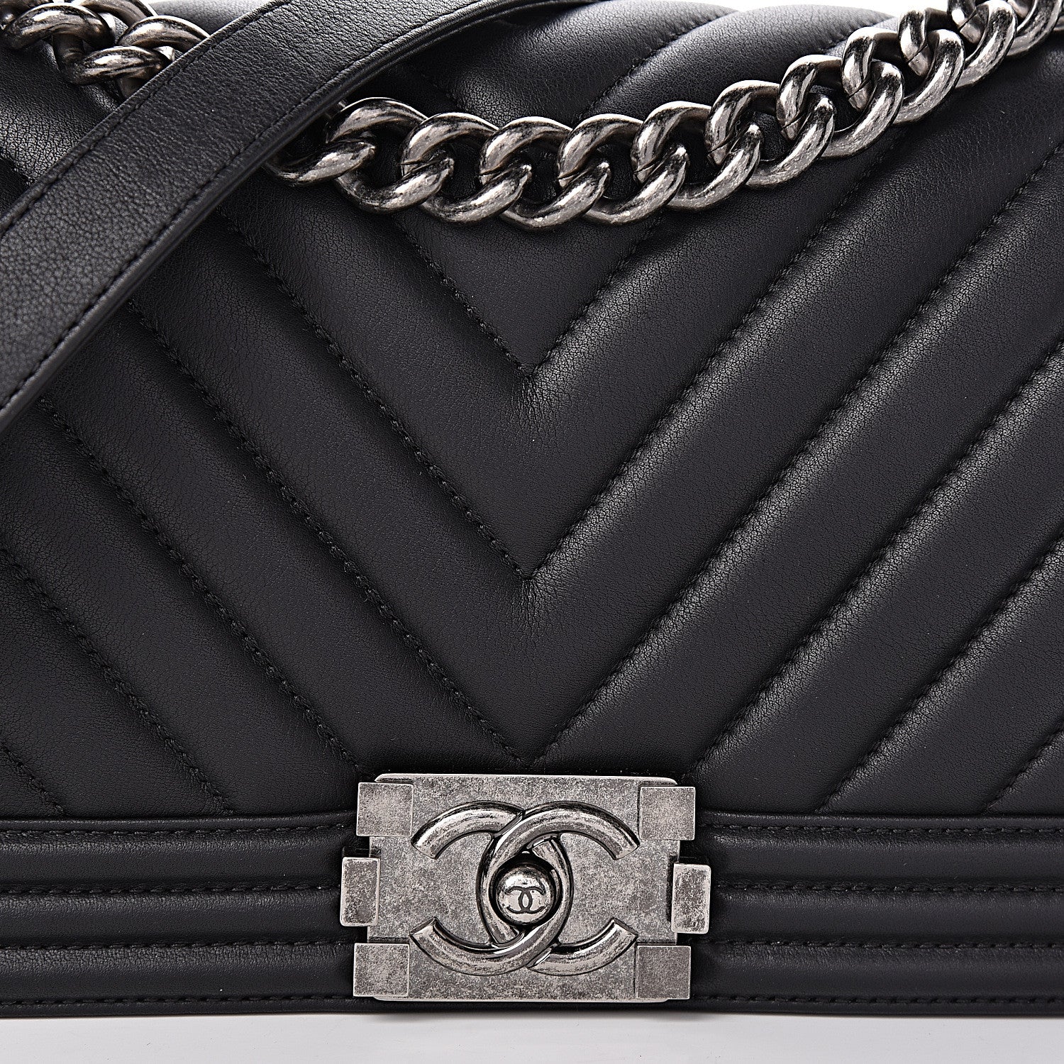 Chanel Calfskin Chevron Quilted Medium Boy Flap Black 8 of 12