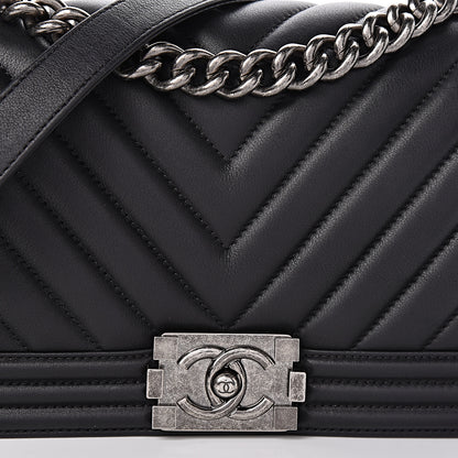 Chanel Calfskin Chevron Quilted Medium Boy Flap Black 8 of 12