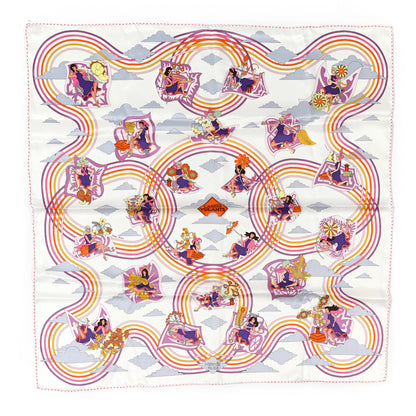 Hermes Silk Carres Volants Scarf 70 White Violet Orange 1 of 6