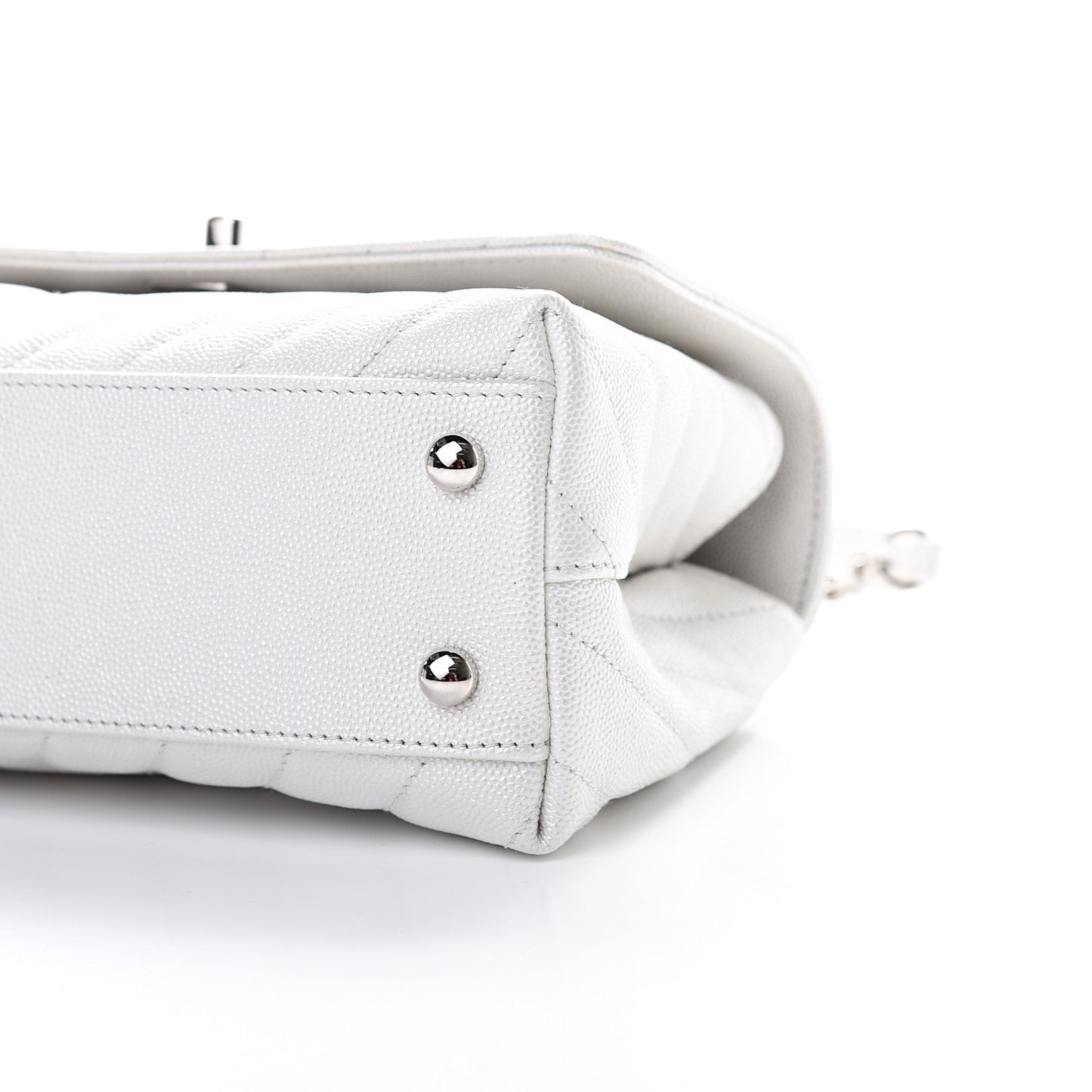 Iridescent Caviar Chevron Quilted Mini Coco Handle Flap White