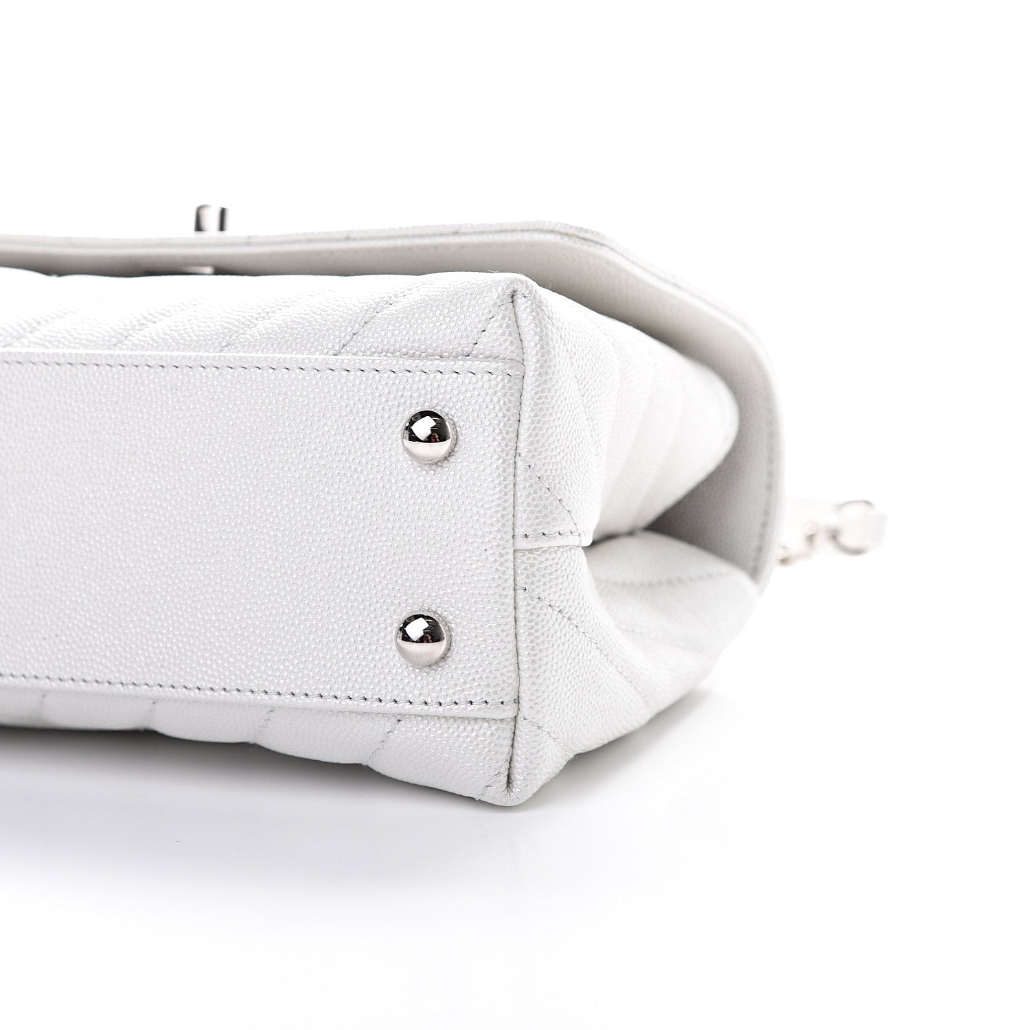 Chanel Iridescent Caviar Chevron Quilted Mini Coco Handle Flap White 9 of 10