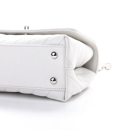 Chanel Iridescent Caviar Chevron Quilted Mini Coco Handle Flap White 9 of 10