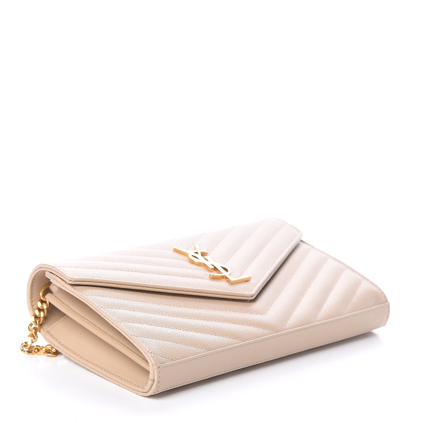 Grain De Poudre Matelasse Chevron Monogram Chain Wallet Nude Powder
