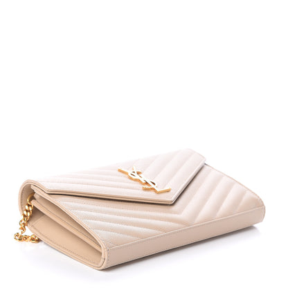 Saint Laurent Grain De Poudre Matelasse Chevron Monogram Chain Wallet Nude Powder 3 of 7