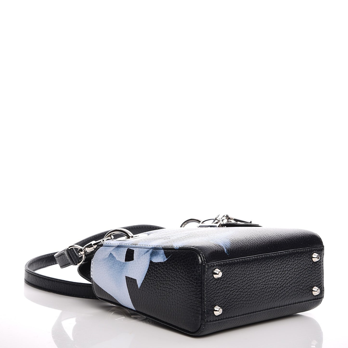 Deerskin Floral Printed Mini Lady Dior Black Blue