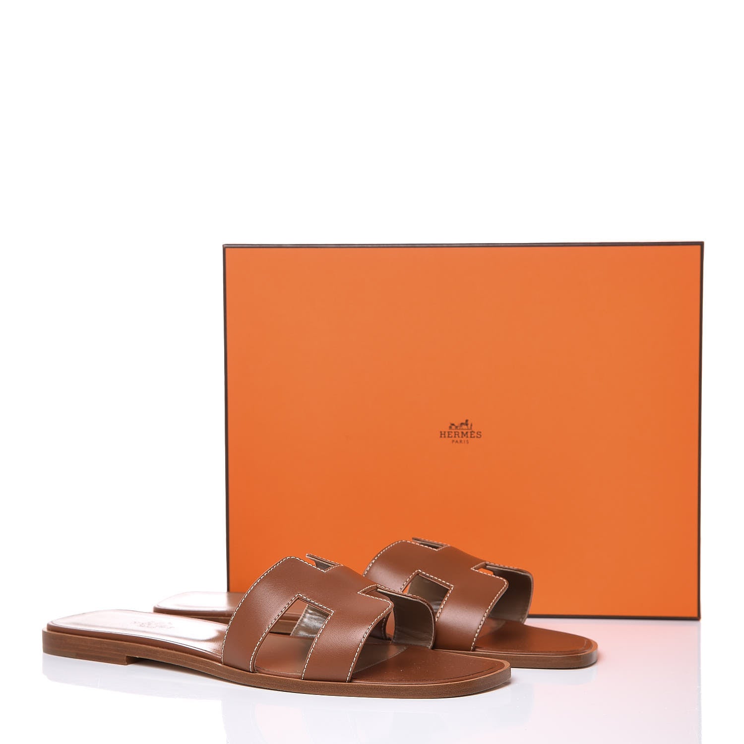 Hermes Box Calfskin Oran Sandals 41.5 Gold 8 of 8