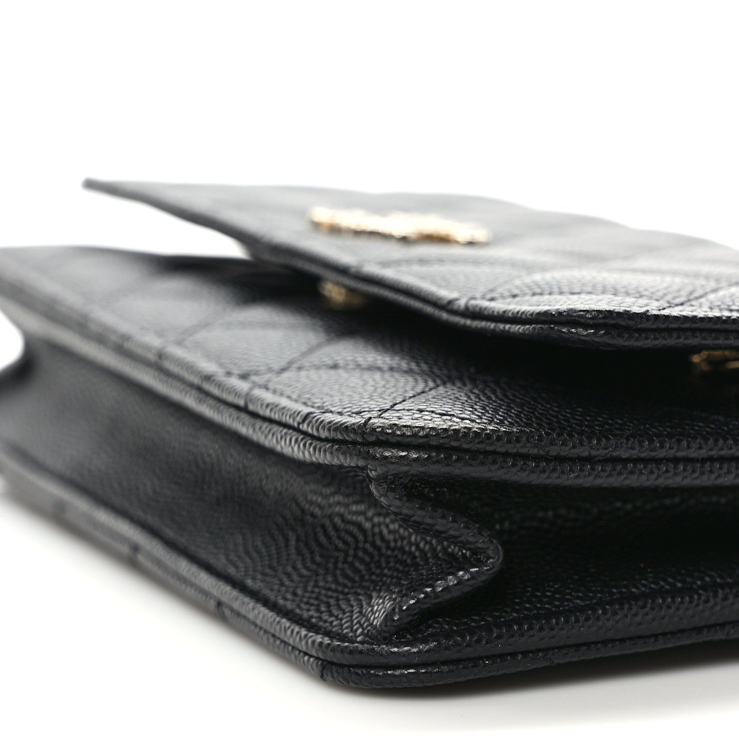 Chanel Shiny Caviar Enamel Quilted CC Wallet On Chain WOC Black 10 of 11