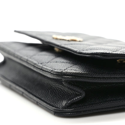 Chanel Shiny Caviar Enamel Quilted CC Wallet On Chain WOC Black 10 of 11