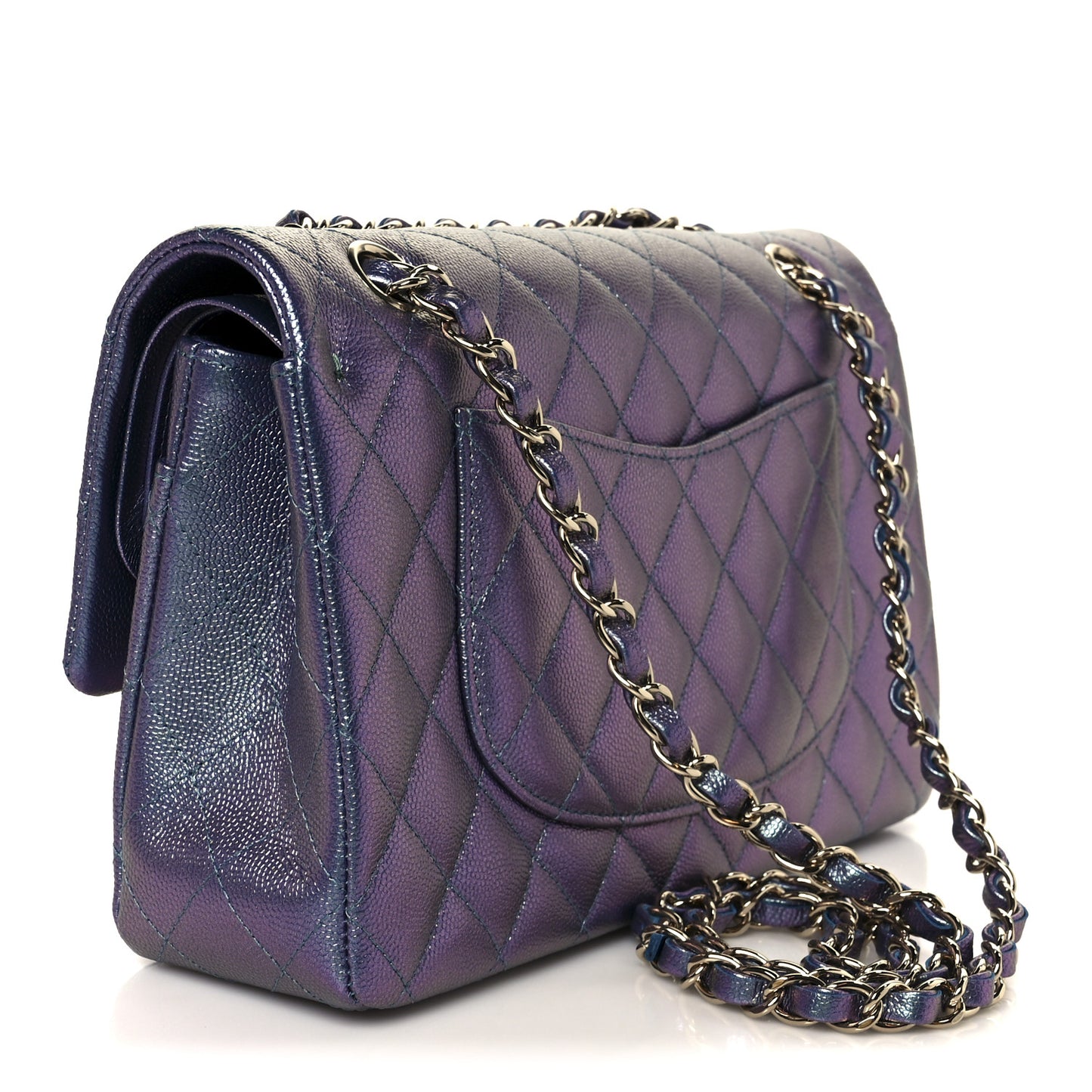 Iridescent Caviar Quilted Medium Double Flap Purple