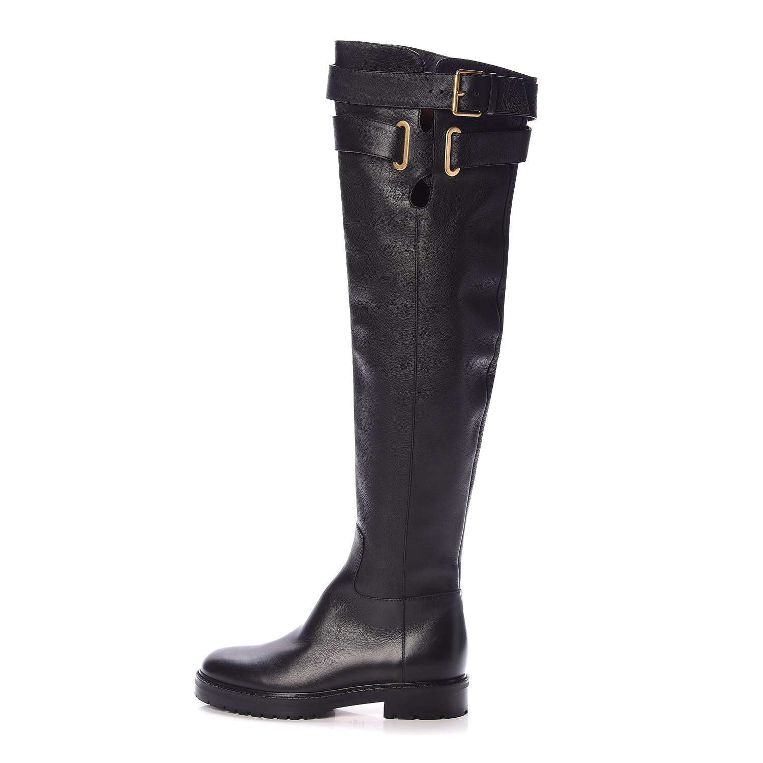 Valentino Garavani Calfskin Knee High Buckle Boots 36 Black 1 of 6