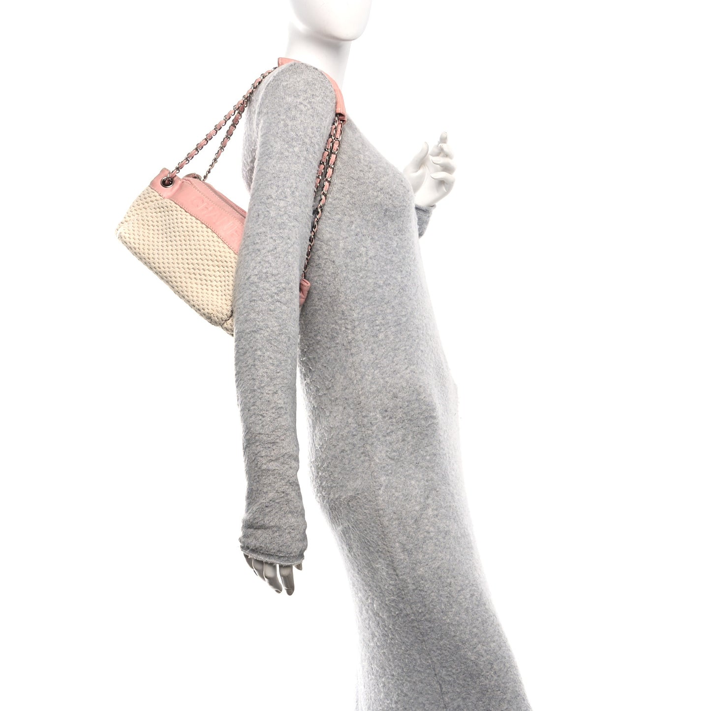 Canvas Woven Lambskin Lax Accordion Hobo Pink